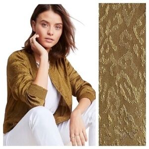 Anthropologie Maeve Olive Green Leopard Print Lightweight Satin Bomber Jacket